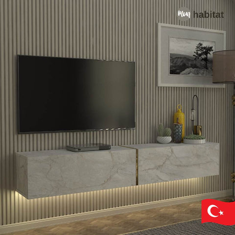 Meuble TV Domus LED - Blanc Marbré