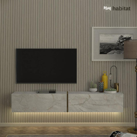 Meuble TV Domus LED - Blanc Marbré