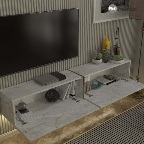 Meuble TV Domus LED - Blanc Marbré