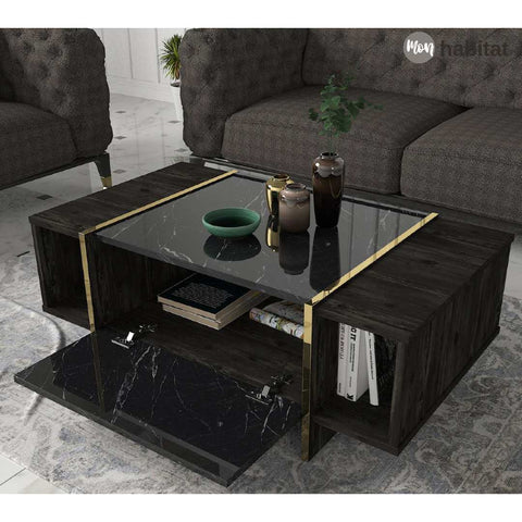 Elgora Table Basse - Noir Marbré & Doré